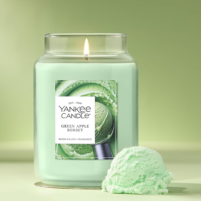 Yankee Candle Green Apple Sorbet, Scented Candle, 22oz Large Jar with up to 150 Hour Burn Time, Giftable