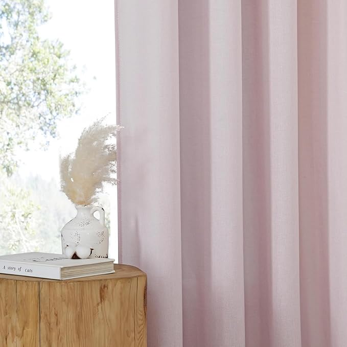 NICETOWN Blush Pink Linen Curtains for Kitchen, Thick Flax Small Window Treatments Semi Sheer Privacy Assured with Light Through for Cafe/Bathroom, W68 x L84, 2 Panels