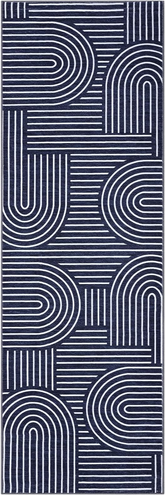 ROYHOME Modern Rug 2.5x8 Runners for Hallways, Abstract Kitchen Runner Rugs Non Slip Bath Runners, Rainbow Washable Runner Rug for Bedroom, Soft Long Rugs for Entryway Bathroom Laundry Dorm, Blue