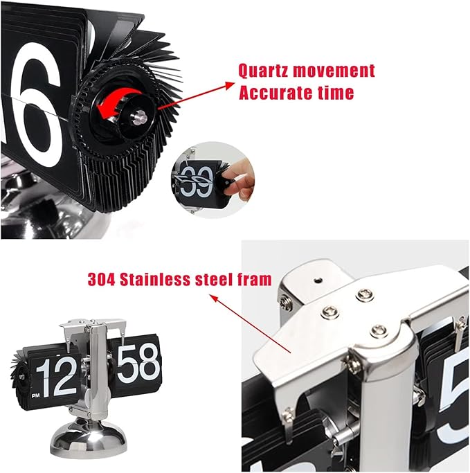 Flip Clock,Retro Flip Clock Mechanical Digital Desk Clocks Auto Internal Gear Operated Flipping Down Clocks Numbers Battery Powered for Home Office Décor White
