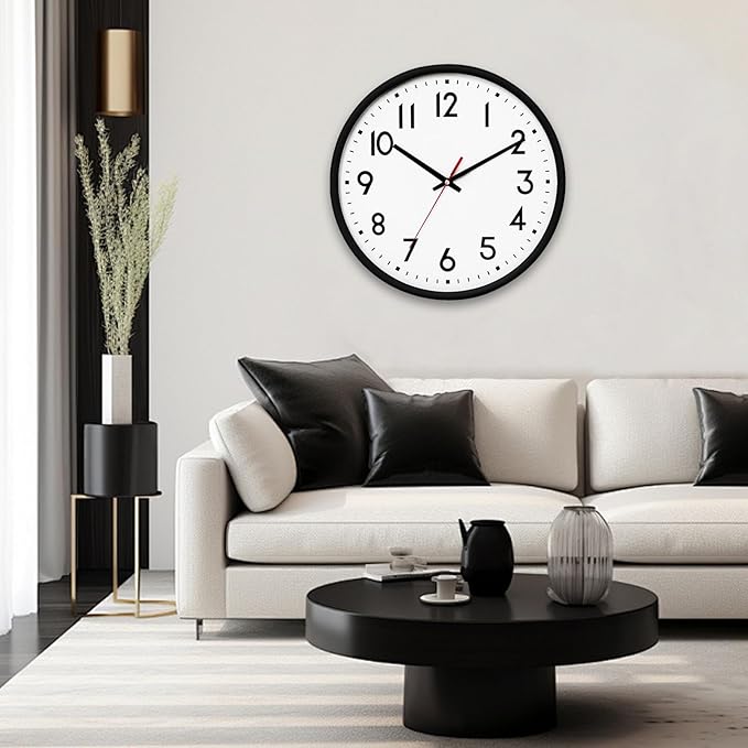 HZDHCLH Wall Clock Black,Silent Wall Clocks Battery Operated 8 Inch Modern Non Ticking Analog Clock Decorative for Kitchen Bedroom Living Room Office Classroom