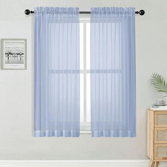 OWENIE Sheer Curtains 63 Inch Length 2 Panels Set for Bedroom Living Room, Modern Soft Solid Light Filtering Sheer Curtain, Rod Pocket Window Treatments, 42" Wx63 L, Demin