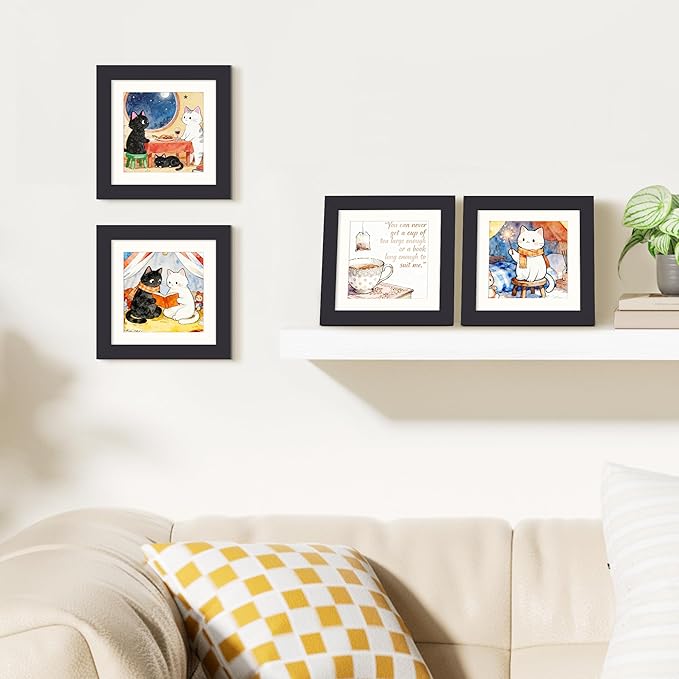 upsimples 5x5 Picture Frame, Display Pictures 4x4 with Mat or 5x5 Without, Wall Hanging Photo Frames, Black, 1 Pack