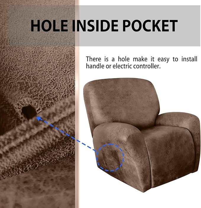 ANARACHON Leather Like Recliner Chair Covers Stay in Place, 4 Pieces Recliner Cover for Recliner Chair, Leather Cover for Recliner slipcovers Washable for Pets (Light Brown)