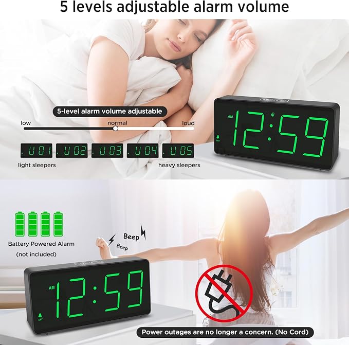 Peakeep Battery Operated Digital Alarm Clock for Bedrooms Big Numbers - Image 5