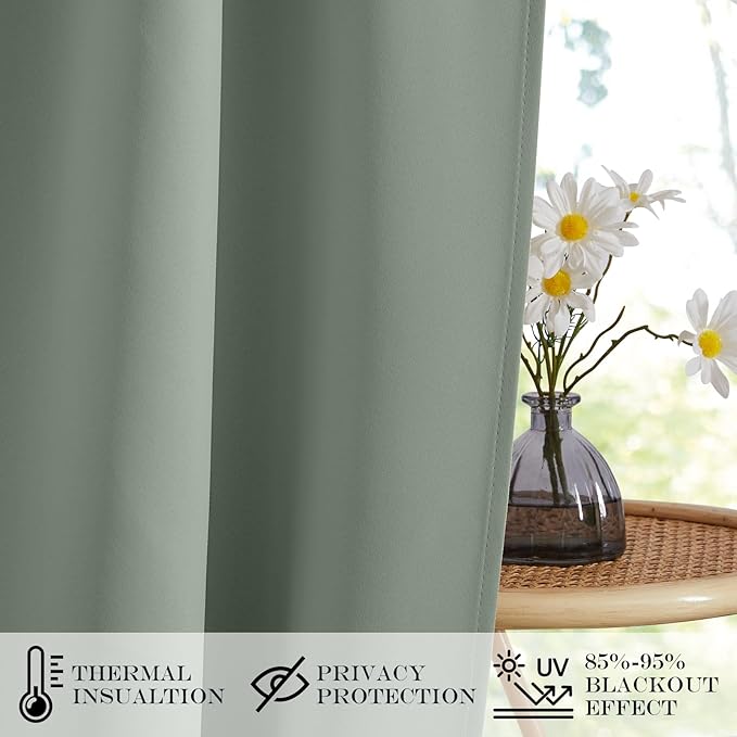 NICETOWN Door Curtain Panel - Thermal Insulated Front Door Side Light Block Privacy Protect Decoration for Front/Christmas Adjustable Size Dual Rod Pocket Top, 25 W x 64 L, Greyish Green, 1 PC