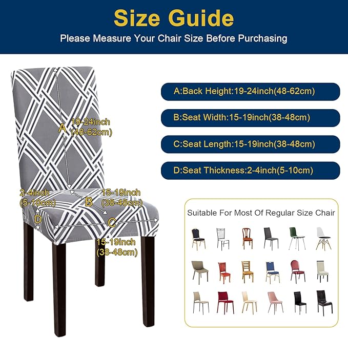 Chair Covers for Dining Room Set of 4, Dining Chair Covers, Kitchen Chair Covers, Stretch Removable Washable Dining Chair Slipcovers for Home, Hotel, Banquet, Grey Rhombus