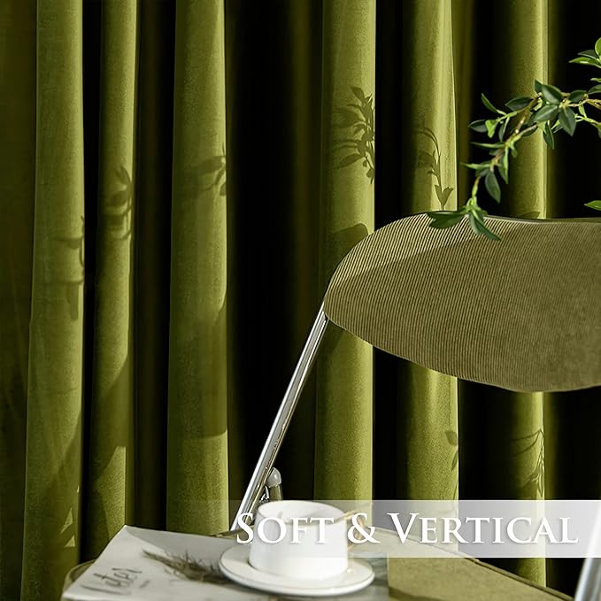 StangH Olive Green Curtains 108 inches Long, Super Soft Velvet Luxury Home Decor, Christmas Holiday Backdrops for Party/Living Room/Bedroom/Office, W52 x L108, 2 Panels