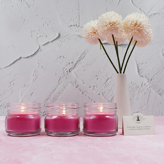 Hosley Jar Candle Pink Sunset Scented Classic 3oz Clear Glass Jar Single Wick Candle, Over Upto 20 Hours of Burn Time, Ideal for Creating Relaxing Ambience & Holiday Gifting
