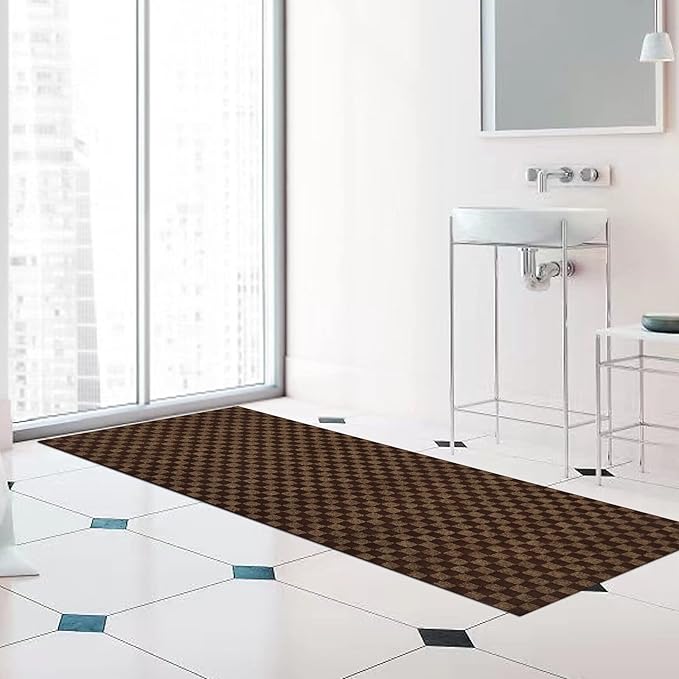 Runner Rug 3 ft x 80 ft Carpet Runners, Indoor/Outdoor Hallway Kitchen Entryway Bedroom Area Rugs with Non-Slip Rubber Backing, Garage mat, Checkered Brown, Custom