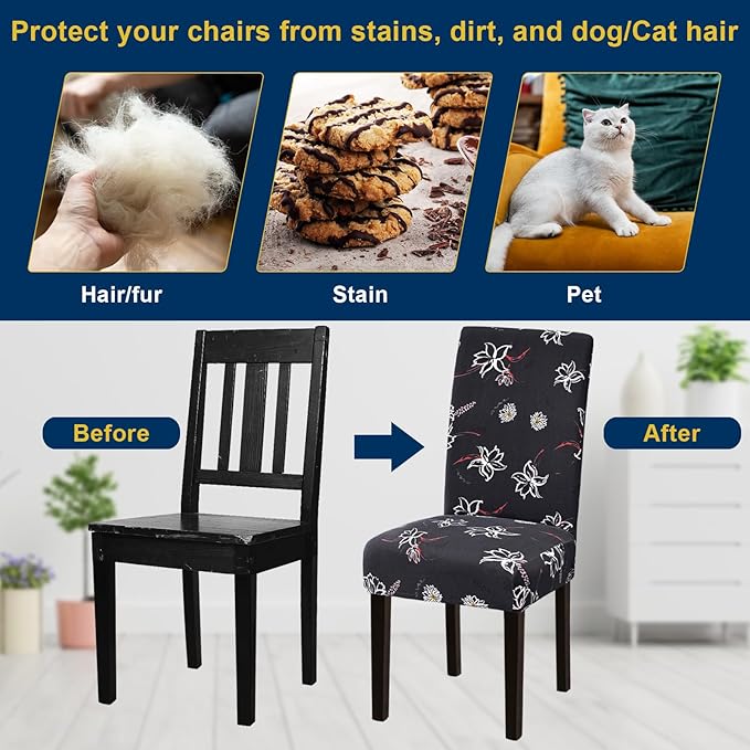 Chair Covers, Stretch Kitchen Chair Covers/Dining Chair Covers for Dining Room 8 Pack, Removable Washable Dining Chair Slipcovers for Home, Hotel, Banquet