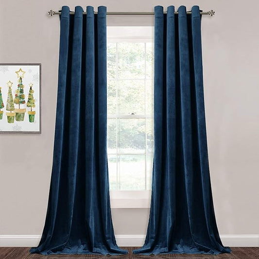 StangH Navy Blue Velvet Curtains - 84 inches Length Blackout Thermal Insulated Curtain Panels Elegant Decor Grommet Window Drapes for Living Room/Bedroom, Navy Blue, W52 x L84, 2 Panels