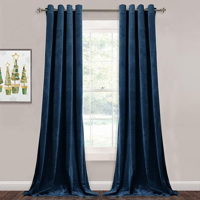 StangH Navy Blue Curtains Velvet - Gorgeous Home Decor Soft Velvet Curtains Blackout Thermal Insulated Patio Sliding Glass Door Curtain Panels for Cottage, Navy Blue, W52 x L108 inch, 2 Panels
