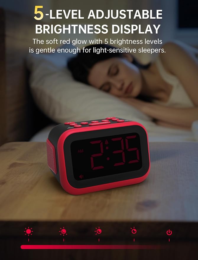Acedeck Super Loud Alarm Clock: 115dB Wake-Up Power | Dual Alarms and 6 Alarm Sounds for Heavy Sleepers Adults and Shift Workers - Bedroom and Daily Wake-Up Use (Red Digits) - Image 6
