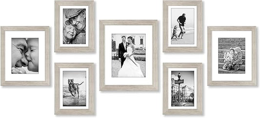 Americanflat Set of 7 Picture Frames with Shatter-Resistant Glass - Gallery Wall Frame Set with One 11x14, Two 8x10 and Four 5x7 Frames - Signature Collection - Driftwood