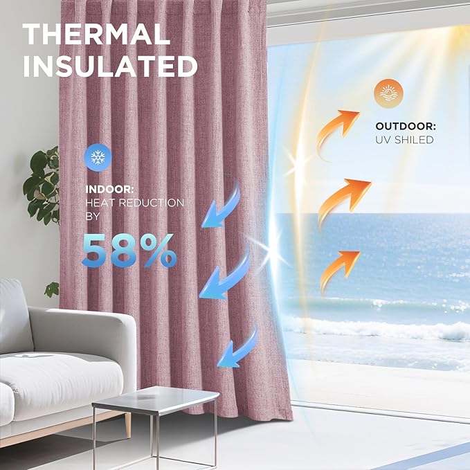 Joydeco Blackout Curtains for Bedroom - 100% Light Blocking 2 Panels Set Pink Drapes 42" W x 90" L, Thermal Insulated Room Darkening Curtains, Linen Textured for Living Room, Rod Pocket & Back Tabs