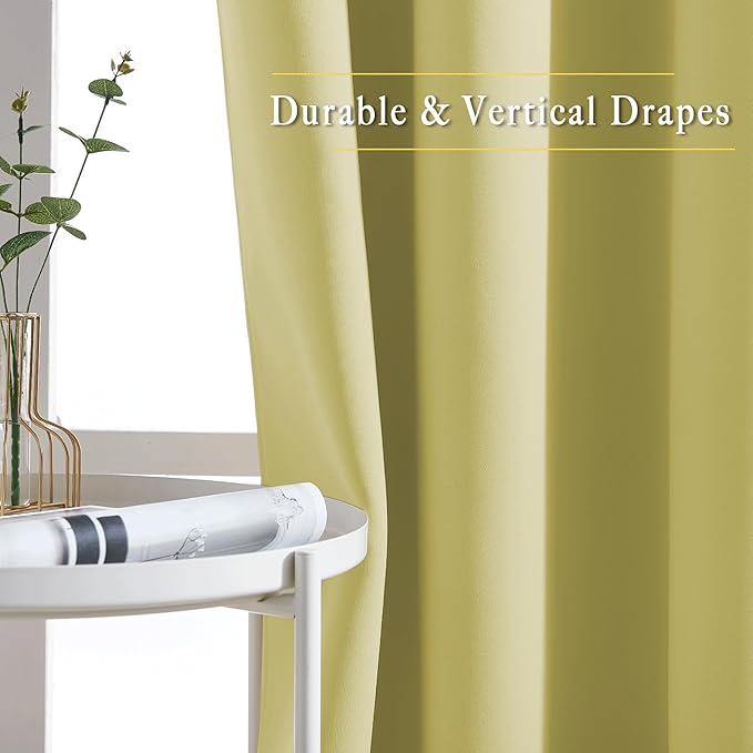 NICETOWN Bedroom Room Darkening Curtains 95 inch Length - Triple Weave Energy Saving Thermal Insulated Solid Grommet Room Darkening Draperies for Patio/Hall (1 Pair, 80 inches Wide, Paler Yellow)