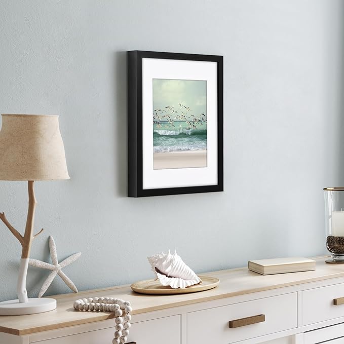Americanflat 11x14 Picture Frame with Shatter-Resistant Glass - Use as 8x10 Frame with Mat or Display 11x14 Photo Without Mat - Soho Collection - Deep Molding Picture Frames for Wall Display - Black