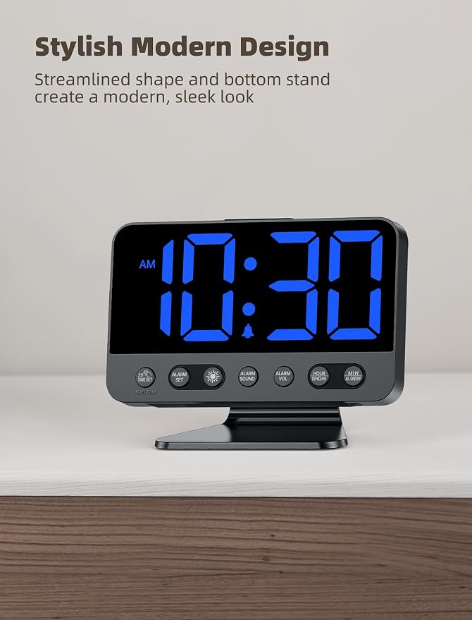 Odokee Digital Alarm Clocks for Bedrooms with Large Bold Number | Electric Desk Clock with Night Light & Brightness Dimmer - Loud Alarm for Heavy Sleepers with Adjustable Volume - Blue - Image 7