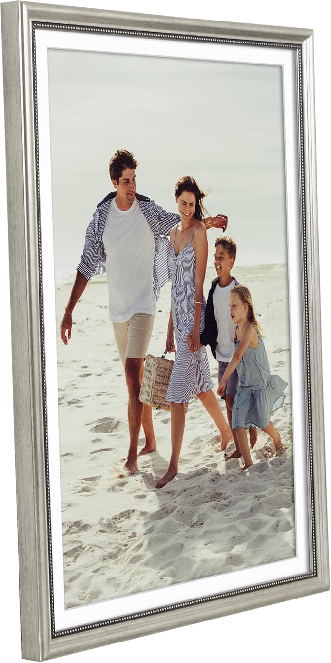 Americanflat Vintage Frames - 13x19 Picture Frame with Beaded Accents and Polished Plexiglass - Use as 12x18 Frame or Display 13x19 Photos Without Mat - Heirloom Collection - Wall Display - Silver