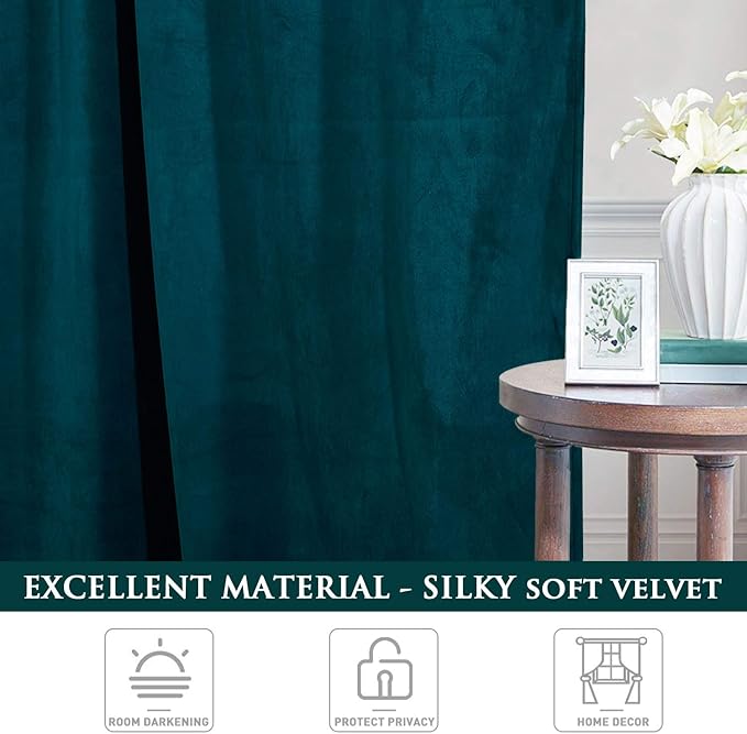 StangH Velvet Curtains 96 inch - Living Room Blackout Curtains Heavy Duty Grommet Top Drapery Panels for Bedroom/Guest Room, Teal, 52 x 96 inches, 2 Panels