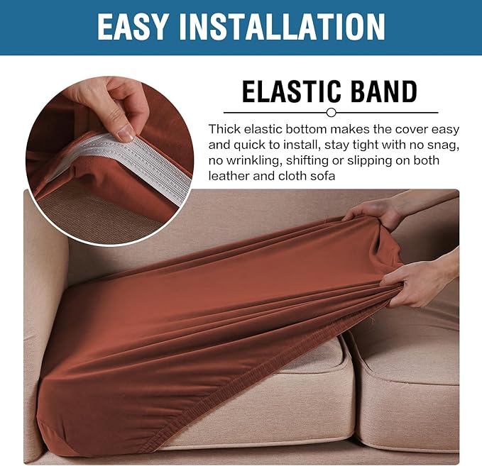 H.VERSAILTEX Velvet Stretch Couch Cushion Cover Plush Cushion Slipcover for Chair Cushion Furniture Protector Seat Cushion Sofa Cover(1 Piece Armchair Cushion Cover, Rust)