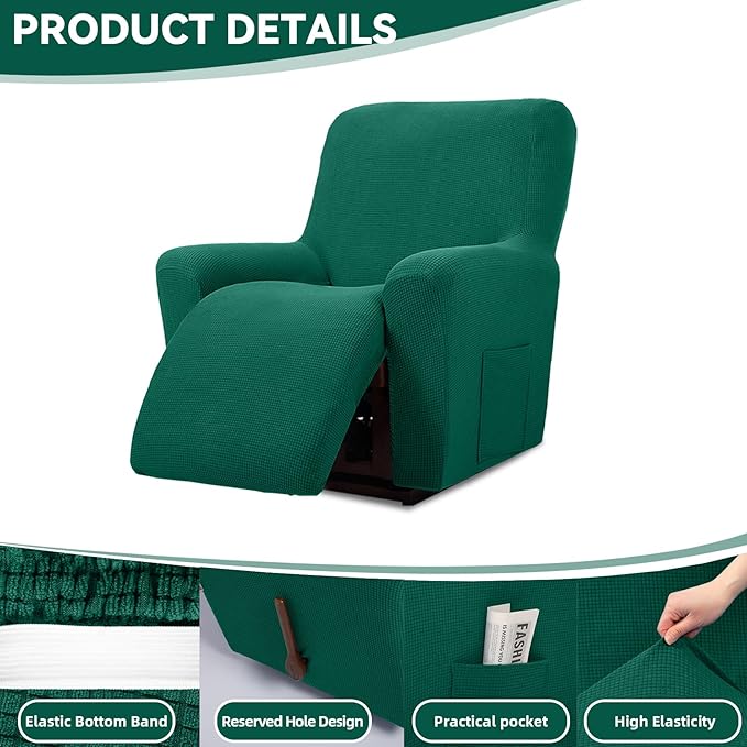 Cupuamon Recliner Chair Covers,Lazy Boy Recliner Covers Stretch Reclining Covers 1 Piece Furniture Protector with Elastic Bottom for Dog,Kids-Hunter