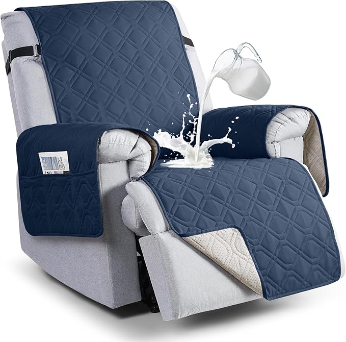 VANSOFY 100% Waterproof Recliner Chair Covers, Recliner Cover Non-Slip Dog Chair Cover Furniture Protector Washable Slipcover with Pocket, Elastic Straps for Pets, Dogs(Navy Blue, 20")