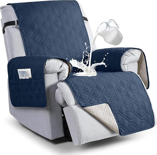 VANSOFY 100% Waterproof Recliner Chair Covers, Recliner Cover Non-Slip Dog Chair Cover Furniture Protector Washable Slipcover with Pocket, Elastic Straps for Pets, Dogs(Navy Blue, 20")