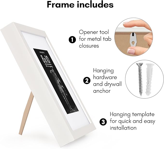Americanflat 8x10 Picture Frame with Shatter-Resistant Glass - Use as 5x7 Frame with Mat or Display 8x10 Photo Without Mat - Soho Collection - Deep Molding Picture Frames for Tabletop or Wall - White