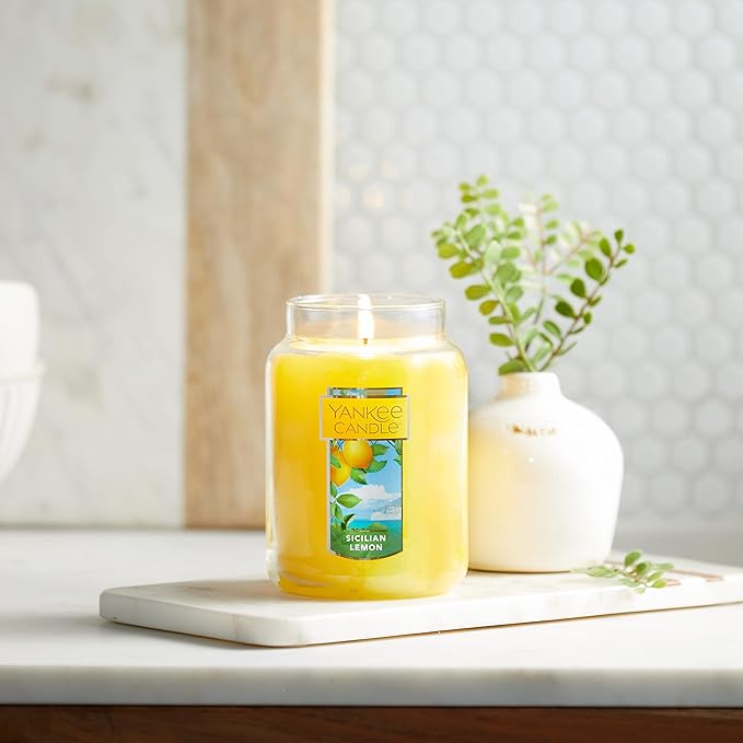 Yankee Candle Sicilian Lemon Scented Classic 22oz Large Jar Single Wick Candle Over 110 Hours of Burn Time Perfect for Home Decor Parties and Gifts