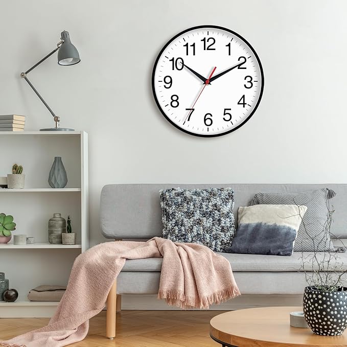 18 Inch Wall Clock, Modern Battery Operated Wall Clocks, Silent Non Ticking Large Analog Clock for Living Room, Office, Home, Bedroom, Kitchen, Bathroom(Black)