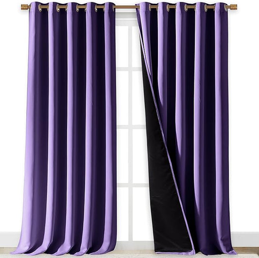 NICETOWN 100% Blackout Blinds, Laundry Room Decor Window Treatment Curtains for Large Patio Sliding Door, Thermal Insulated Lilac Purple Curtains for Bedroom, Set of 2, 70 inches x 108 inches