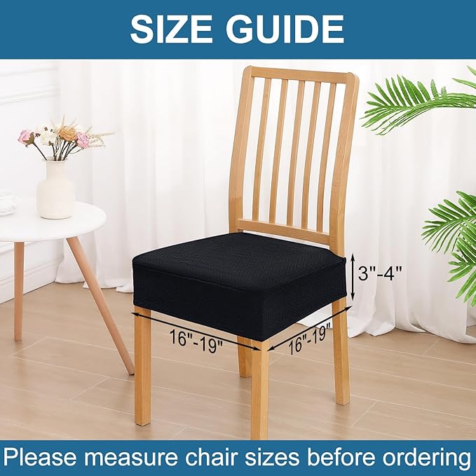 Smiry Waterproof Seat Covers for Dining Room Chairs Set of 10, Stretch Jacquard Removable Washable Chair Seat Slipcovers Protector, No Rear Covers, Black