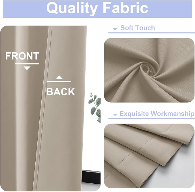 Simplebrand Biscotti Beige Blackout Curtains for Bedroom 102 Inches Long 2 Panels, Solid Thermal Insulated, Energy Saving Living Room Window Treatment Curtains Blackout Drapes, W50 x L102 Inch