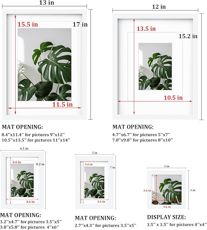 Egofine Picture Frame Set 10 Pack, Picture Frames Collage Wall Decor with Two 12x16,Two 11x14,Two 5x7,Two 4x6,Two 4x4 for Wall and Tabletop, Made of Solid Wood, Covered by Plexiglass, White