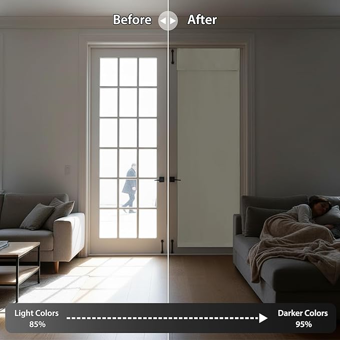 RYB HOME French Door Curtain, Privacy Protect Thermal Insulated Glass Window Drapes for Front/Patio French Door Living Room Dining, W26 x L80, 1 Panel Light Beige