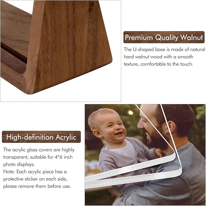 Mixoo 5x7 Picture Frame 2 Pack - Double Rustic Vintage Wooden Picture Frames 5x7 inch with Walnut Wood Base and High Definition Break Free Acrylic Glass Covers for Tabletop or Desktop Display ( 5x7 inch, Vertical + Vertical)