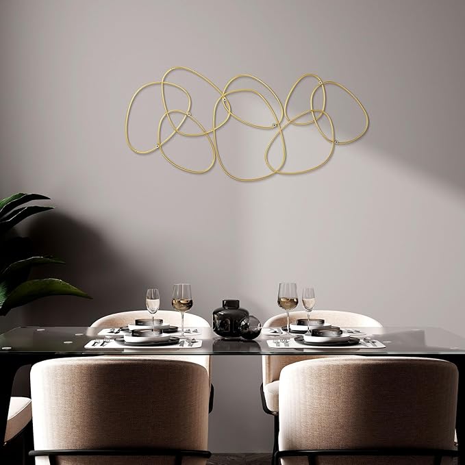 Hicarer 3 Pcs Interlocking Rings Wall Sculpture Gold Metal Home Wall Decor Abstract Aesthetic Gold Decoration for Art Bedroom Living Room Bathroom Home(Circle)
