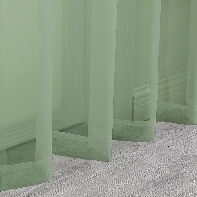 OWENIE Sage Green Sheer Curtains 96 Inches Long 2 Panels Set, Elegant Sheer Curtains for Bedroom Living Room, 2Pcs Each 42" W x 96" L,Total Wide 84 Inch, Sage Green
