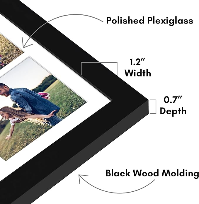 Americanflat 16x20 Collage Picture Frame with Polished Plexiglass - Multi Picture Frames Fit One 6x8, Four 5x7 and Four 4x4 Photos or Use as One 16x20 Frame - Signature Collection - Black