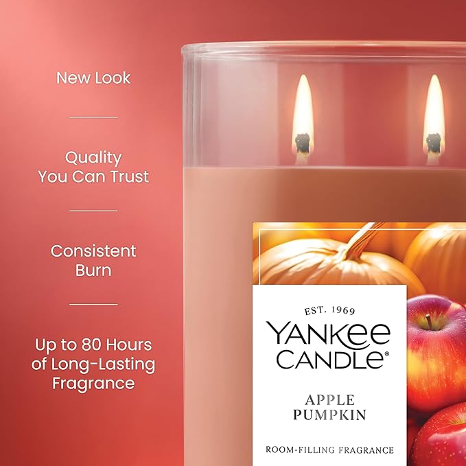 Yankee Candle Large Tumbler Scented Candle with up to 80 Hour Burn Time, Premium Plant Wax Blend for Consistent Burn, 20 oz Tumbler Candle with Room Filling Fragrance, Apple Pumpkin