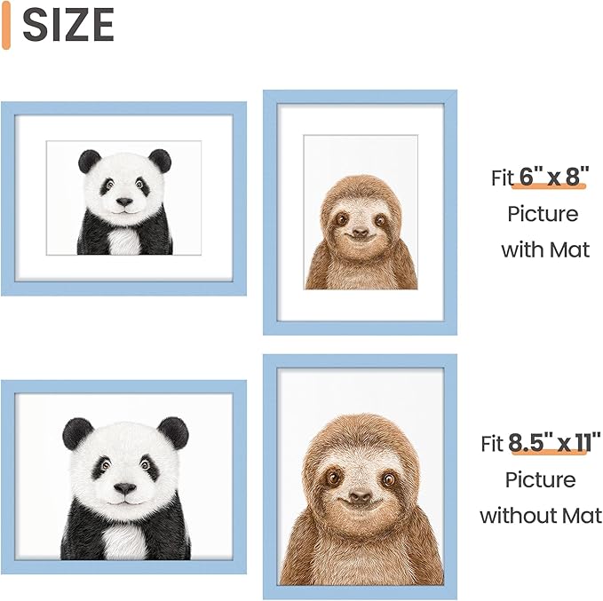 upsimples 8.5 By 11 Picture Frame, Display Pictures 6x8 with Mat or 8.5 x 11 Without, Wall Hanging Photo Frames, Blue, 1 Pack