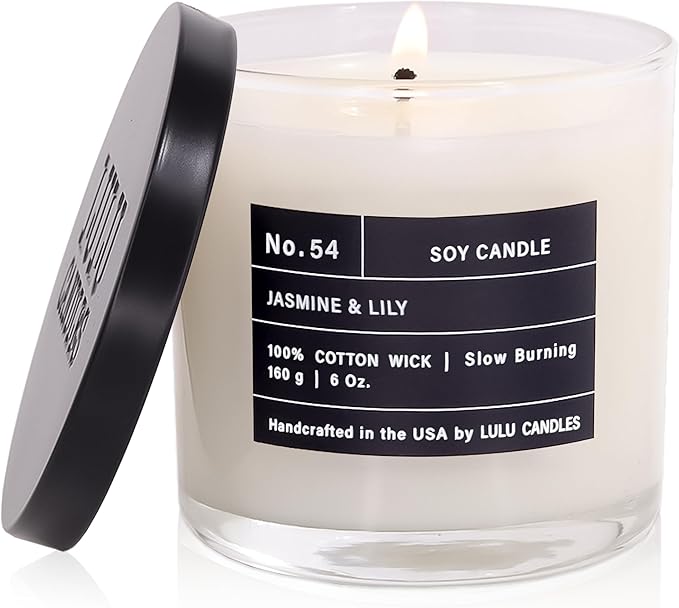 Lulu Candles | Jasmine & Lily | Luxury Scented Soy Jar Candle | Hand Poured in The USA | Highly Scented & Long Lasting- 6 Oz.