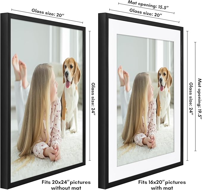 Americanflat 20x24 Picture Frame with Polished Plexiglass - Use as 16x20 Frame with Mat or Display 20x24 Photo Without Mat - Soho Collection - Deep Molding Picture Frames for Wall Display - Black