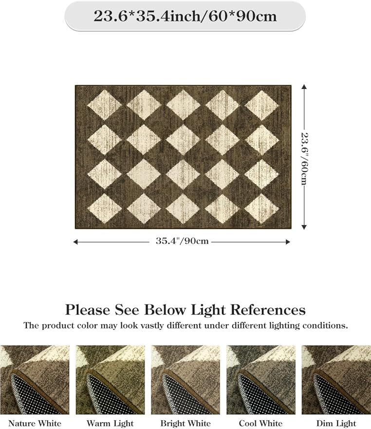 Lahome Zelie Small 2x3 Kitchen Rugs Non Slip, Machine Washable Entryway Rugs, Moroccan Trellis Indoor Soft Non-Slip Non-Shedding Throw Bathroom Carpet for Doorway Bedside Laundry Room, Brown