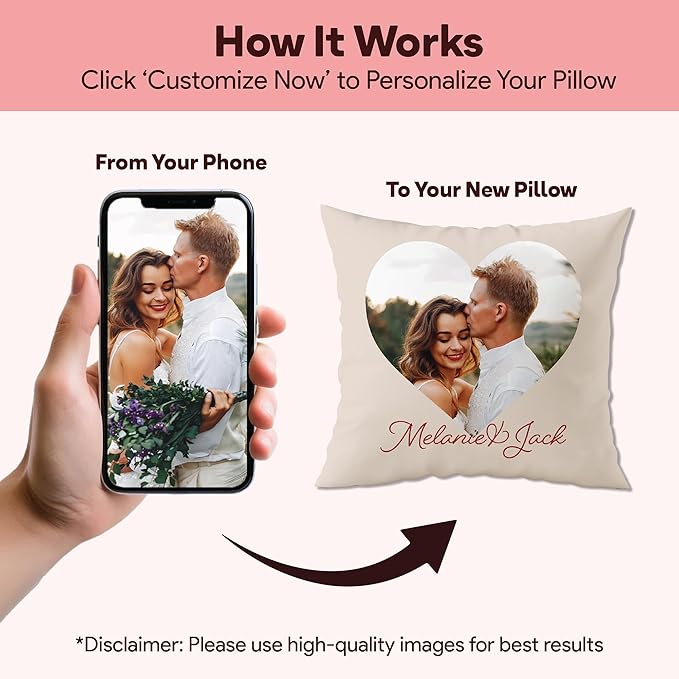 Fabric Textile Products Ships Next Day - Valentines Day Heart Decor - Custom Pillow - USA Made - Pillow with Pictures or Text - Valentines Gifts for Him or Her - Fluffy Soft Pillows - 16x16