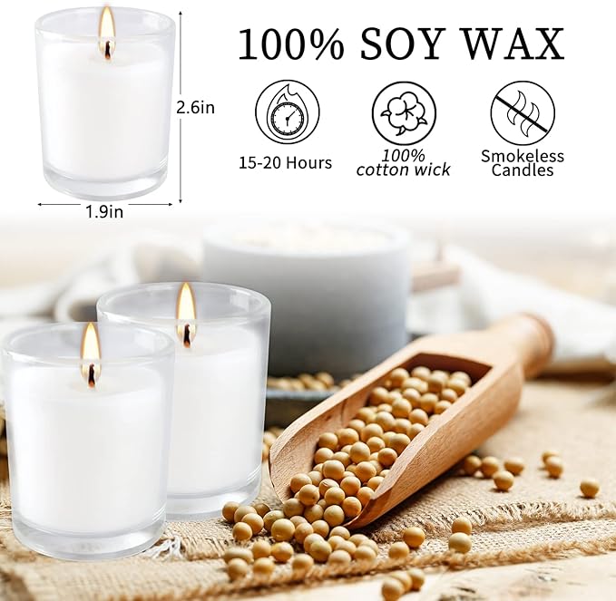 48 Pack Unscented Votive Candles,White Wax Candle Filled in Clear Glass,for Home Décor Parties Weddings Holidays and Meditation