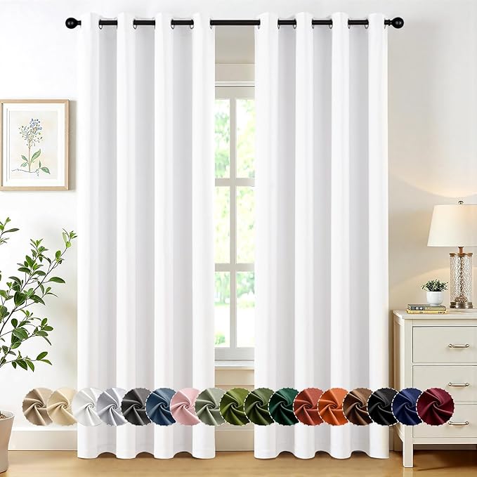MIULEE Pure White Blackout Curtains for Bedroom Living Room 84 Inches Long 2 Panels, Thermal Insulated Room Darkening Drapes Grommet Noise Reducing Light Blocking Window Treatments 50x84 Inch