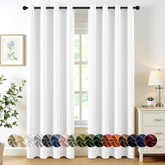 MIULEE Pure White Blackout Curtains for Bedroom Living Room 84 Inches Long 2 Panels, Thermal Insulated Room Darkening Drapes Grommet Noise Reducing Light Blocking Window Treatments 50x84 Inch